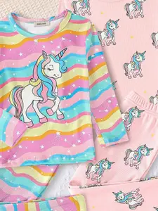 INCLUD Girls Pack Of 2 Printed Short Sleeves T-shirt With Trousers