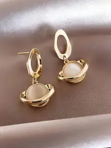 KARISHMA KREATIONS Stainless Steel 18K Gold-Plated Artificial Stone Studded Drop Earrings