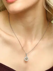 DressBerry Women Silver-Plated Artificial-Stone Studded Charm Pendant With Chain