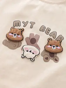 INCLUD Boys Bear Printed Round Neck Short Sleeves T-Shirt With Blue Bermudas Shorts