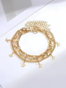 KARISHMA KREATIONS Set of 3 Gold-Plated Cross Chain Butterfly Charm Link Bracelets
