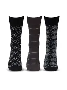 Bonjour Men Pack Of 3 Patterned Calf Length Socks