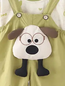 INCLUD Boys Printed  T-Shirt With Embroidered Dungaree