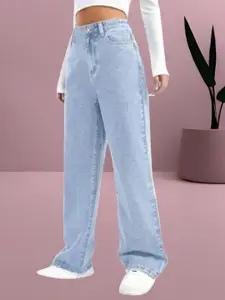 RIVI Women Comfort Wide Leg High-Rise Light Fade Acid Wash Stretchable Jeans