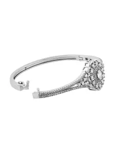 TEEJH Gleam of Ganges Women Silver-Plated CZ-Studded Oxidised Bangle-Style Bracelet