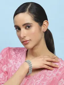 Biba Set Of 4 Silver-Plated Artificial Stones Studded Bangles