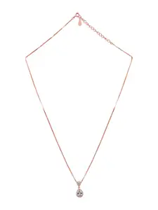 925 SILLER 925 Pure Silver Zircon Studded Rose Gold Chain Pendant