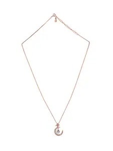 925 SILLER 925 Pure Silver Zircon Studded Rose Gold Chain Pendant