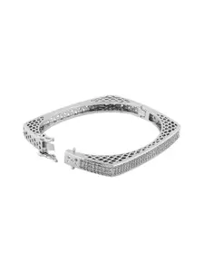 TEEJH Rina Rapture Women Silver-Plated CZ-Studded Oxidised Bangle-Style Bracelet