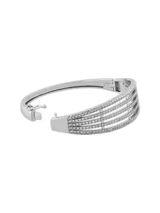 TEEJH Lavanya Lustre Women Silver-Plated CZ-Studded Oxidised Bangle-Style Bracelet