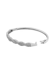 TEEJH Nandini Neelam Women Silver-Plated CZ-Studded Oxidised Bangle-Style Bracelet