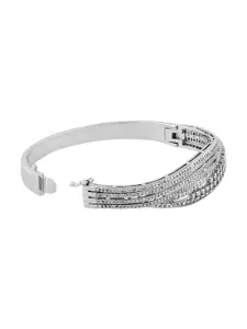 TEEJH Madhavi Mirage Women Silver-Plated CZ-Studded Oxidised Bangle-Style Bracelet