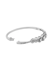 TEEJH Diva Dynasty Women Silver-Plated CZ-Studded Oxidised Bangle-Style Bracelet