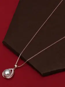 925 SILLER 925 Pure Silver Zircon Studded Rose Gold Chain Pendant