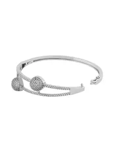 TEEJH Jewel of Jhansi Women Silver-Plated CZ-Studded Oxidised Bangle-Style Bracelet