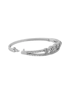 TEEJH Rhea Radiance Women Silver-Plated CZ-Studded Oxidised Bangle-Style Bracelet
