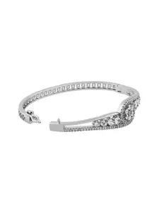 TEEJH Celestial Chetna Women Silver-Plated CZ-Studded Oxidised Bangle-Style Bracelet