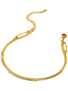 MYKI Stainless Steel Gold-Plated Artificial Beaded Cuff Bracelet