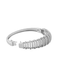 TEEJH Pranjal Precious Women Silver-Plated CZ-Studded Oxidised Bangle-Style Bracelet
