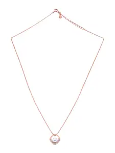 925 SILLER 925 Pure Silver Zircon Studded Rose Gold Chain Pendant