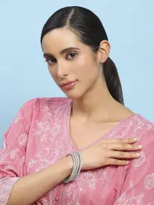 Biba Set Of 4 Silver-Plated Artificial Stones Studded Bangles
