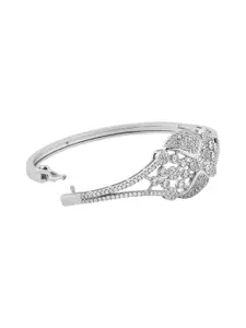 TEEJH Serene Swarna Women Silver-Plated CZ-Studded Oxidised Bangle-Style Bracelet