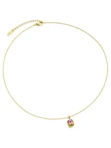 MYKI Gold-Plated Stainless Steel Cubic Zirconia Studded Geometric Pendant With Chain