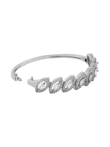 TEEJH Aarti Allure Women Silver-Plated CZ-Studded Oxidised Bangle-Style Bracelet