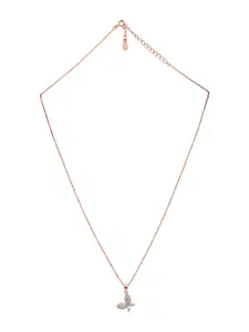 925 SILLER 925 Pure Silver Zircon Studded Rose Gold Chain Pendant