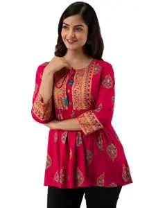 DMP FASHION Ethnic Motifs Printed Tie-Up Neck Kurti
