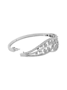 TEEJH Zeenat Zest Women Silver-Plated CZ-Studded Oxidised Bangle-Style Bracelet