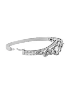 TEEJH Madhunika Mirage Women Silver-Plated CZ-Studded Oxidised Bangle-Style Bracelet