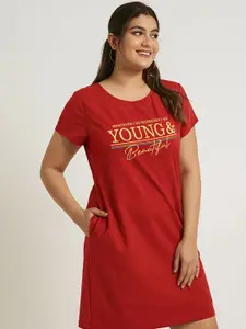 FFLIRTYGO Women Graphic Printed Pure Cotton Plus Size Nightdress