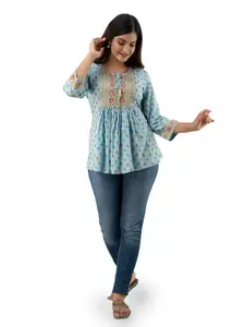 DMP FASHION Floral Printed Keyhole Neck Chikankari Kurti