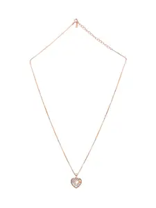 925 SILLER 925 Pure Silver Zircon Studded Rose Gold Chain Pendant