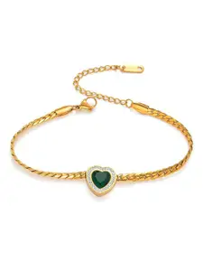 MYKI Stainless Steel Gold-Plated Artificial Stones Studded Link Bracelet