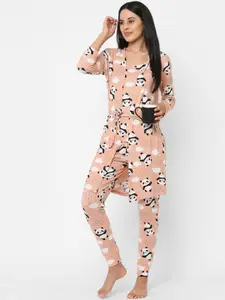 Sweet Dreams Women Printed Night Suit With Robe