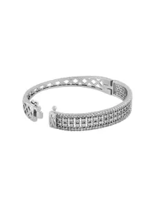 TEEJH Veda Vishaal Women Silver-Plated CZ-Studded Oxidised Bangle-Style Bracelet