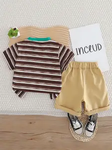 INCLUD Boys Striped Triangular Patch Pocket T-Shirt With Shorts