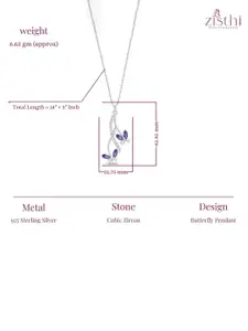 Zisthi 925 Sterling Silver Cubic Zirconia Studded Butterfly Shaped Pendant With Chain