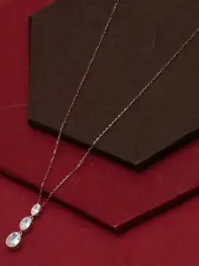 925 SILLER 925 Pure Silver Zircon Studded Rose Gold Chain Pendant