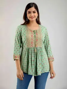 DMP FASHION Floral Embroidered Thread Work A-Line Kurti