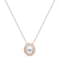 925 SILLER 925 Pure Silver Zircon Studded Rose Gold Chain Pendant