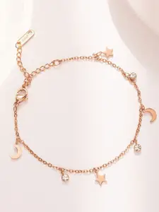 MYKI Stainless Steel Rose Gold-Plated Charm Bracelet