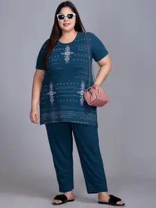 IN Love Women Ethnic Motifs Printed Round Neck Kurti Pyjamas Night suit