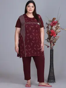 IN Love Women Plus Size Ethnic Motifs Printed T-Shirt With Pyjama Night Suit