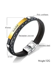 M Men Style Men Gold-Plated Inshallah Leather Wraparound Bracelet