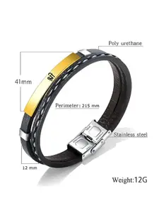 M Men Style Gold-Plated Stainless Steel OM Leather Wraparound Bracelet