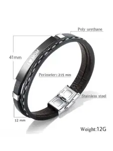 M Men Style Men Silver-Plated I love Mom Leather Wraparound Bracelet