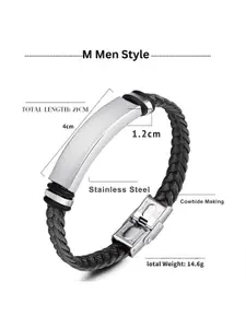 M Men Style Men Silver-Plated Love You Dad Braided Leather Weave Cuff Bracelet